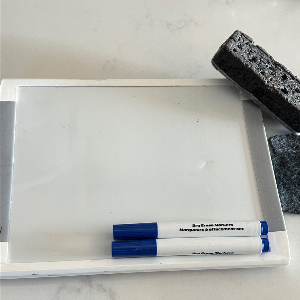 White Magnetic Dry Erase Board with Blue Markers